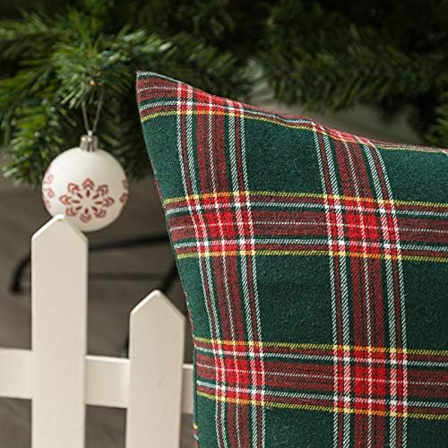 AQOTHES Christmas Plaid Decorative Throw Pillow Covers Green Red 22x22