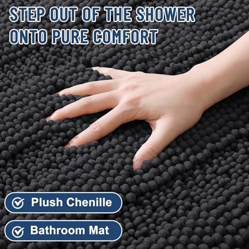 Grandaily 2 Piece Chenille Striped Bathroom Rug Bundle, Extra Thick