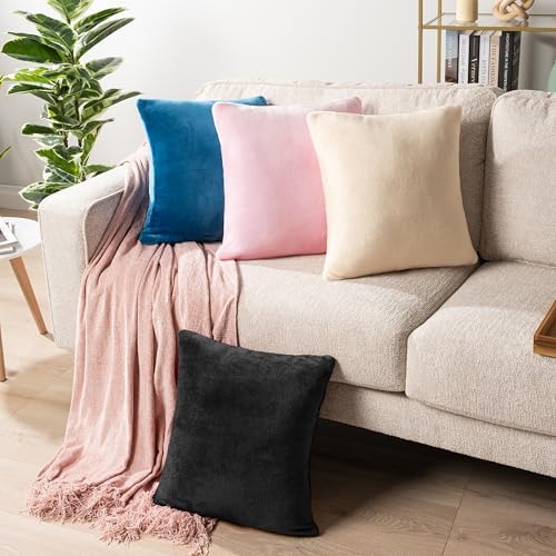 PAVILIA Black Decorative Throw Pillow Covers 18x18 Set of 2, Plush