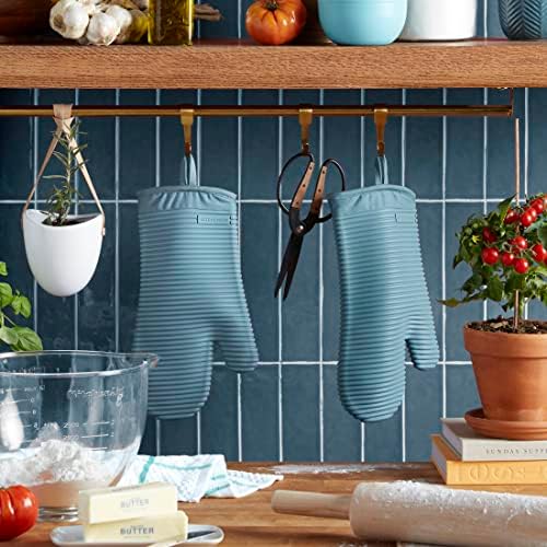 KITCHENAID Ribbed Soft Silicone Oven Mitt 2-Pack Set, 7.5"x13", Fog