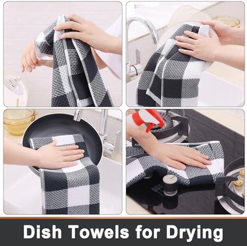Mordimy Cotton Weave Kitchen Towels, 13"x 28", 4 Pack, White & Dark