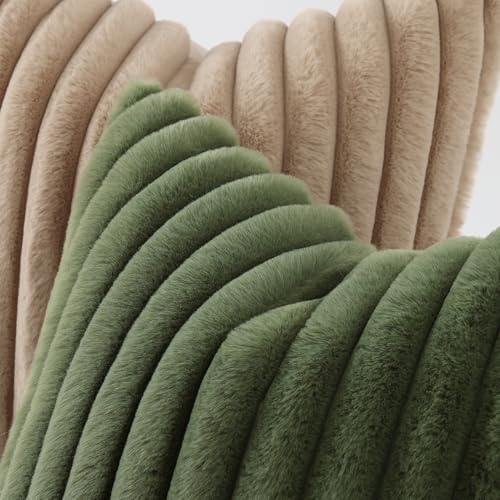 decorUhome Fall Faux Fur Throw Pillow Covers 22x22 Set of 2 Olive