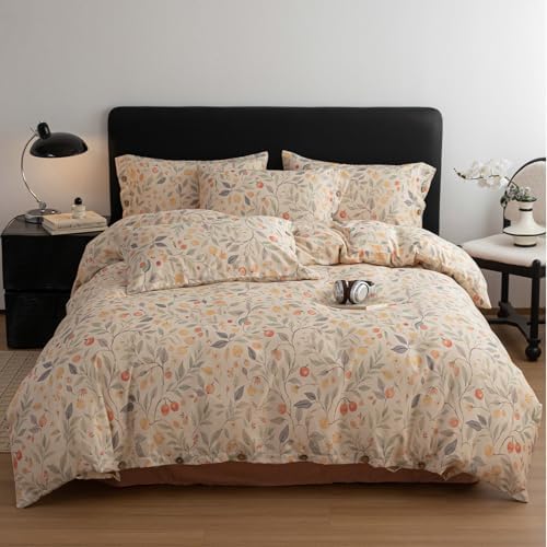 HighBuy Boho Leaf Linen Duvet Cover Twin XL for Girls Textured Quilt
