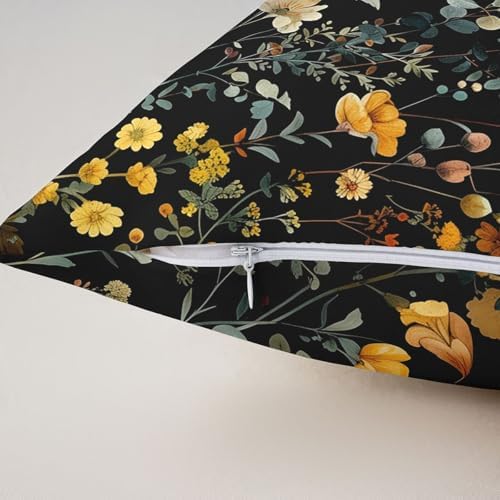 jejeloiu Black Flower Throw Pillow Covers Set of 2 Floral Decorative