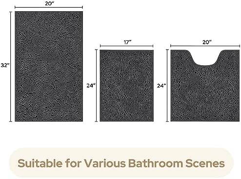 HOMEIDEAS Bathroom Rugs Set of 3, Super Soft Absorbent Chenille Bath