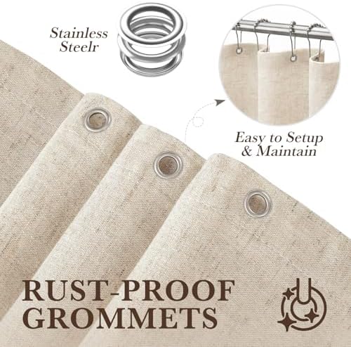 Seasonwood Beige Linen Shower Curtain Farmhouse Bathroom Decor 72x84