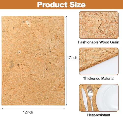 Fasmov 6 Pieces Cork Placemats, 17 x 12 Inch Heat Resistant Dining