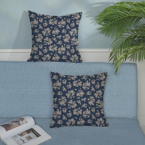 Spring Flower Pillow Covers 22x22 Chinoiserie Navy Blue Floral