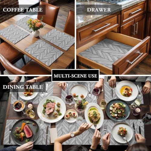 Cotton Linen Placemats for Dining Table Set of 8 Grey Wood Grain