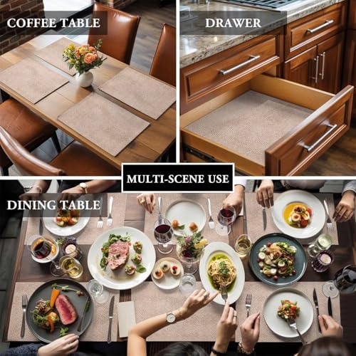 Beige Burlap Texture Placemats Set of 8, Cotton Linen Fabric Place