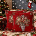 Set of 2 Christmas Vintage Red Floral Throw Pillow Covers 18x18 Inch