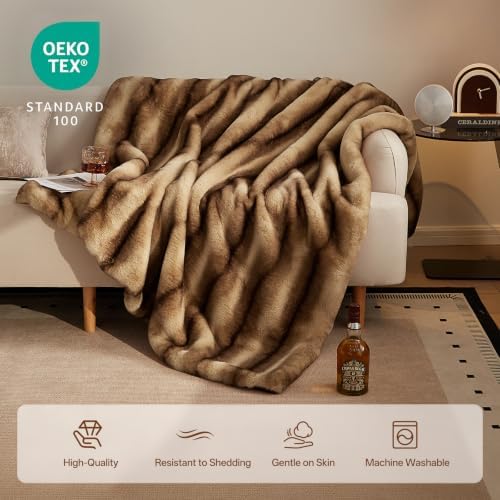 Ultra-Soft Faux Fur Throw Blanket - 60"x80", Brown