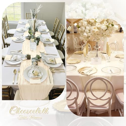 3 Pack Ivory Cheesecloth Table Runner, 17 x 108 inch, Semi Sheer Boho