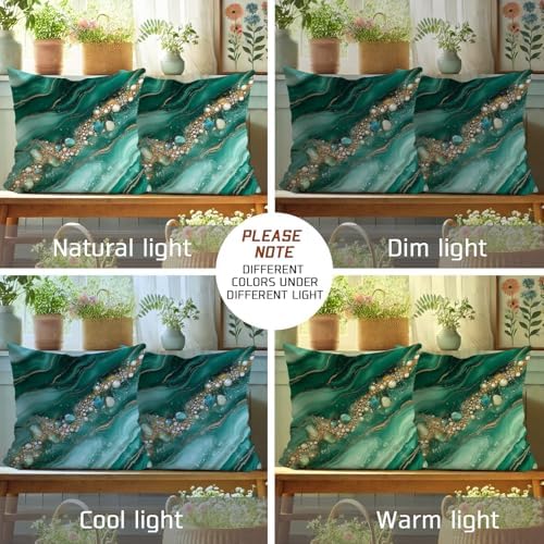 Elegant Pillow Covers Set of 2, Emerald Green Geode Abstract Throw