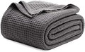 Bedsure 100% Cotton Blanket, Waffle Weave, King Size, Charcoal Grey