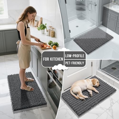 Yimobra Bathroom Rugs Sets 2 Piece, Super Absorbent Bath Mat Set, Dark