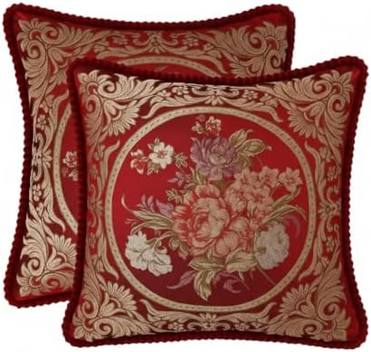 Embroidered Pillow Covers Set of 2, Jacquard Vintage Floral Pillow