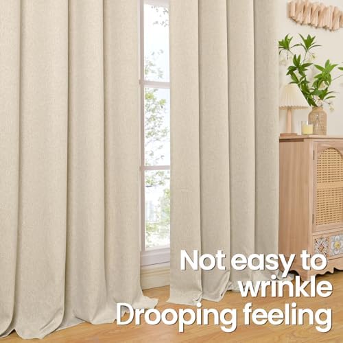 BGment Extre Long Oatmeal Linen Curtains 108 Inch Length 2 Panels for