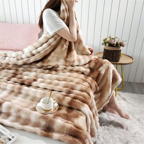 Luxury Faux Fur Throw Blanket, Ultra Cozy Soft Fluffy Fuzzy Blanket