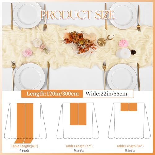 YMHPRIDE 8 Pack Ivory Table Runner 20x120 inch Cheesecloth Table