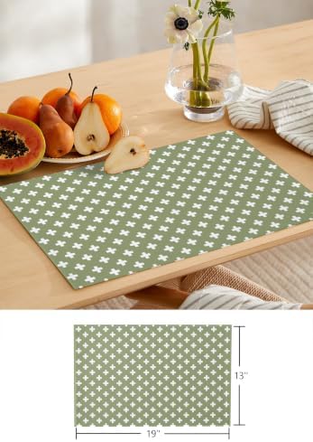 Simple Geometric Table Runner and Placemats Set of 4 Neutral Green
