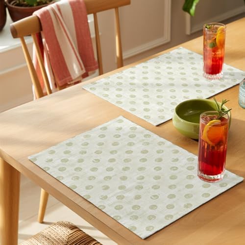 Round Placemats Set of 12 Polka Dot Place Mats Neutral Farmhouse Sage