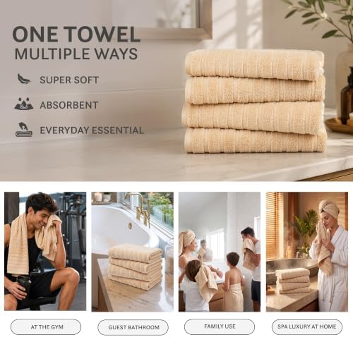 TRIDENT Beige Bath Towels Set of 4, 100% Cotton Quick Dry Bath Towel