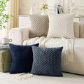 Set of 4 Navy White Taupe Decorative Throw Pillow Covers 18x18 Inch