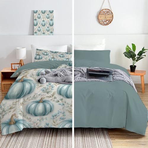 Blue Gray Rural Halloween Plants Duvet Cover Set For Women Girls 3 Pcs