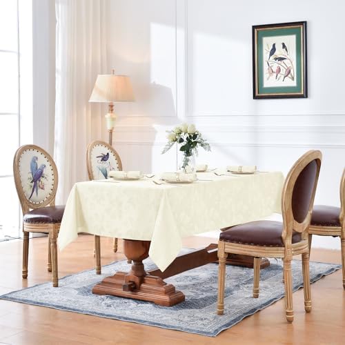 Romanstile Jacquard Rectangle Tablecloth 52 x 70 Inch, Ivory