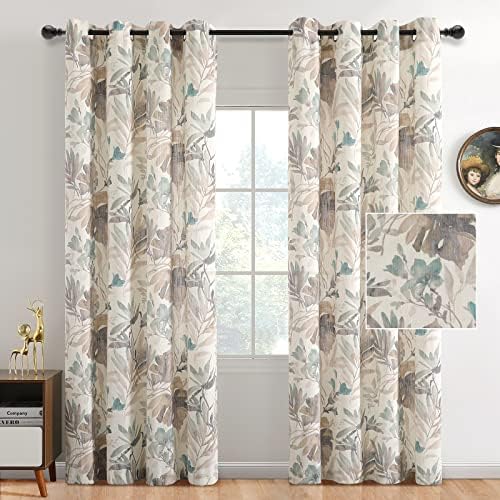 MYSKY HOME Linen Style Curtains 95 Inch Length Semi Sheer Light