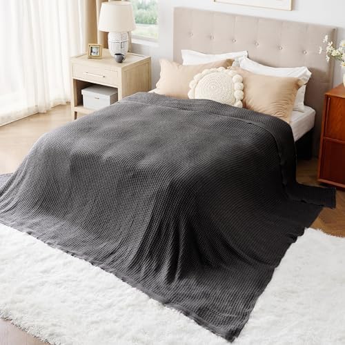 Bedsure 100% Cotton Big Oversized King Blanket, Waffle Weave, Charcoal