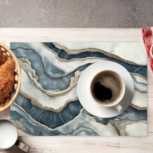 Cotton Linen Placemats - Wave Texture - Pack of 8 Grey Heat Resistant