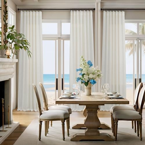 Cream Curtains 96 Inches Long for Living Room 2 Panels Back Tab Loop