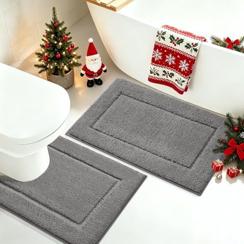 IM HOME Grey Bathroom Rugs Sets 2 Piece, Ultra Soft Plush Fluffy