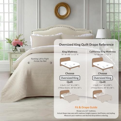 KASENTEX Oversized King Quilt Set 112x106, Soft Washed 3-Layer
