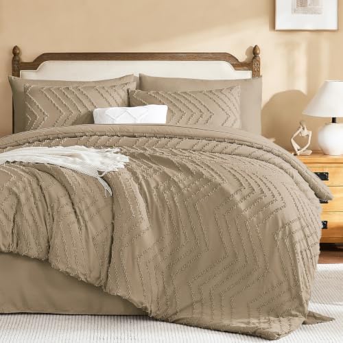 Litanika Taupe California King Comforter with Sheets, 7 Pieces Boho
