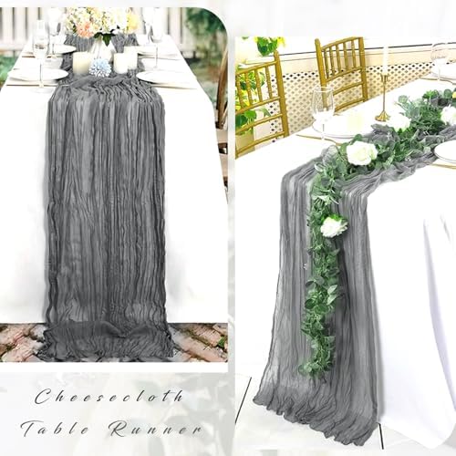 12 Pcs Gray 35 x 120 Inches Long Cheesecloth Table Runner 10FT Runner