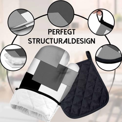 MCALK 5 Pcs Geometric Gray Oven Mitts and Pot Holders Sets, Grey Oven