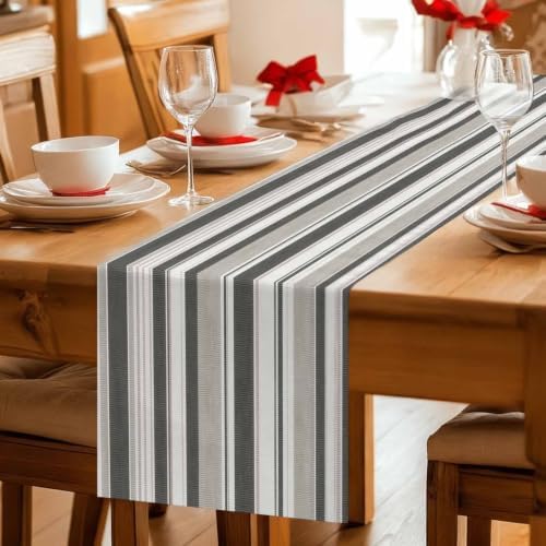 Beige Taupe Striped Table Runners 90 Inches Long, Minimalist Vertical