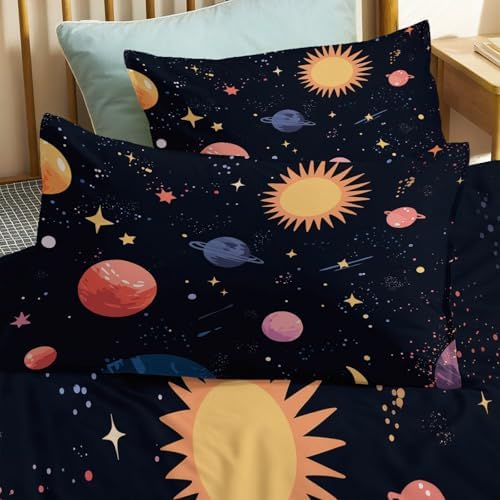 King Duvet Cover Set Space Elements Celestial Stars Soft Microfiber