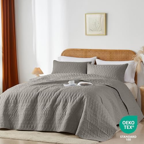 akkialla King/Cal King Size Quilt Bedding Set,Dark Grey Lightweight