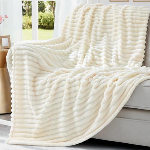 decorUhome Cream White Fleece King Blanket 108x90 Inches