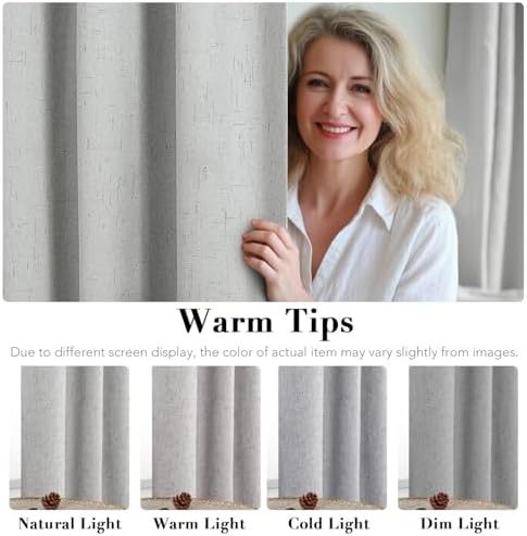 H.VERSAILTEX 100% Blackout Linen Curtains 120" L 2 Panels Glacier Gray