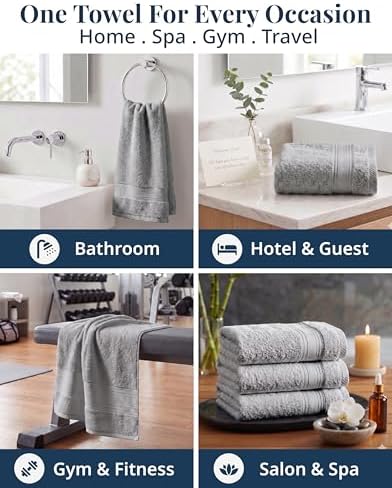 LANE LINEN Hand Towels 100% Cotton 4 Pack Soft Absorbent 16x28 - Grey