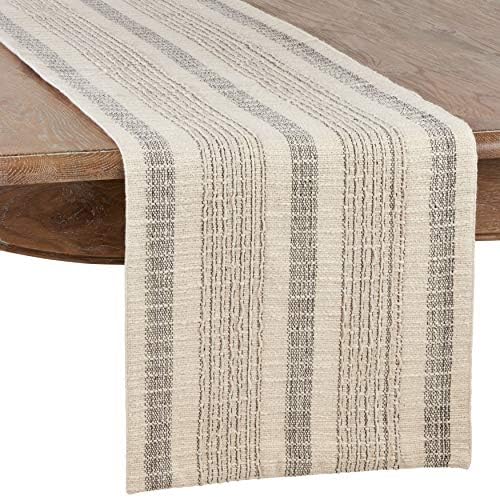 SARO LIFESTYLE Textured Stripe Table Runner - Woven Cotton Table