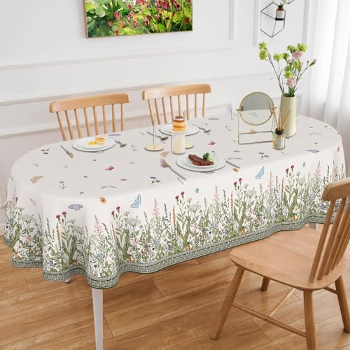 Oval Tablecloth 60 x 102 Inch, Spring Floral Summer Wildflowers Oval