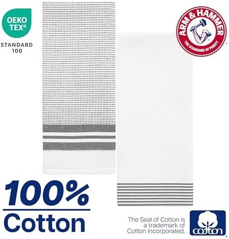 ARM & HAMMER Pure Cotton Kitchen Towel Set, Waffle Weave, 4 Pack, 100%