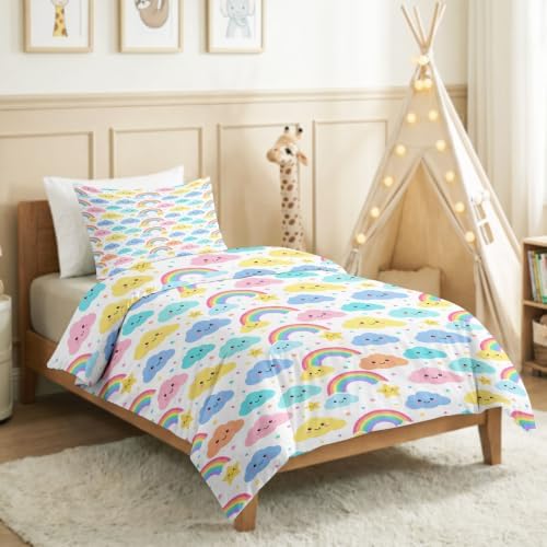 King Duvet Cover Set Soft Microfiber Childlike Fun Rainbow