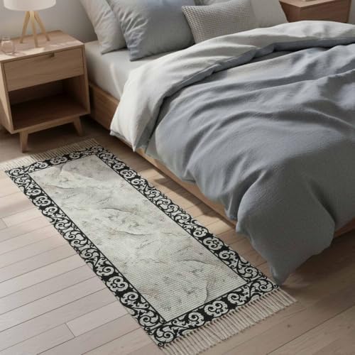 Gray Marble Vintage Hallway Runner Rug 2'x5', Modern Abstract Art